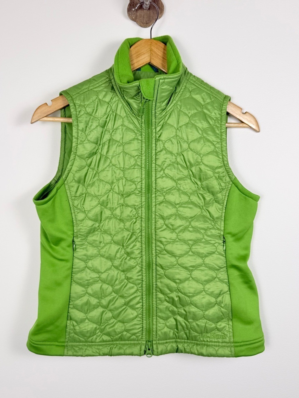 L.L. Bean Lime Green Quilted Fleece Vest XS Petite Golfcore